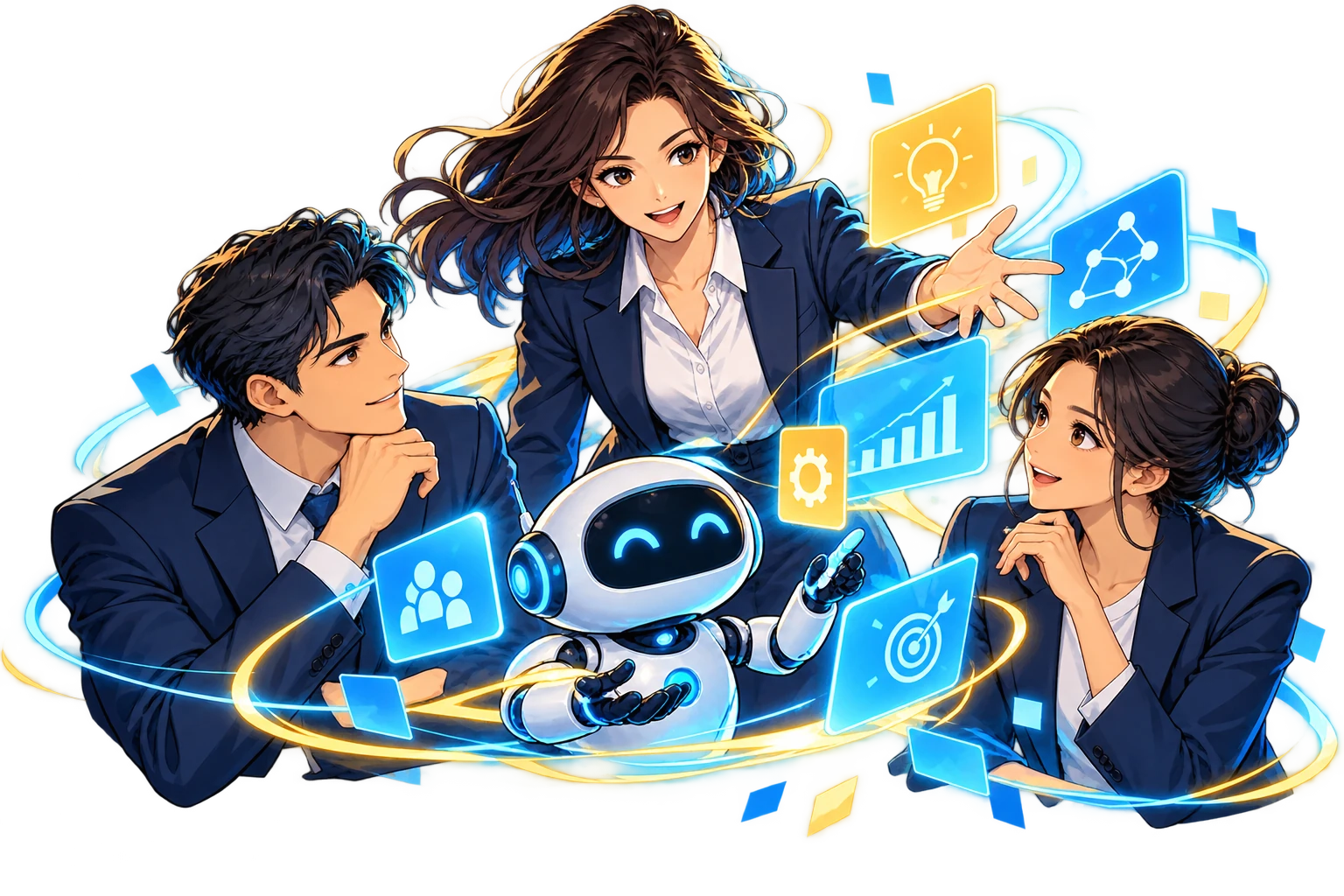 Ilustración de colaboración empresarial en formación y adopción de ia